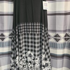 Maxi Skirt Lularoe Sleek Black & White Floral Gingham Patterned Skirt